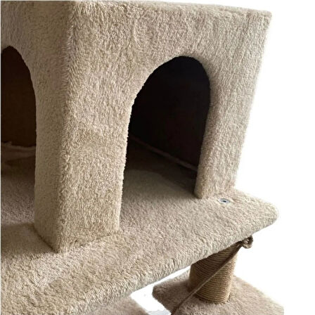 Reyo Pet Y01 Salıncaklı Yuvalı Lüx Kedi Tırmalama Oyun Evi Bej