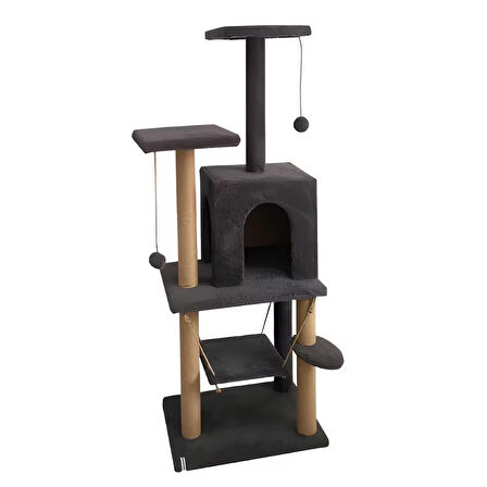 Reyo Pet Y01 Salıncaklı Yuvalı Lüx Kedi Tırmalama Oyun Evi Antrasit