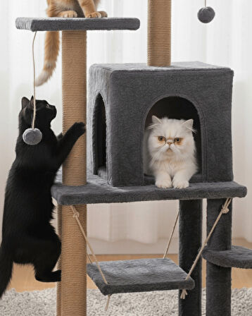 Reyo Pet Y01 Salıncaklı Yuvalı Lüx Kedi Tırmalama Oyun Evi Antrasit