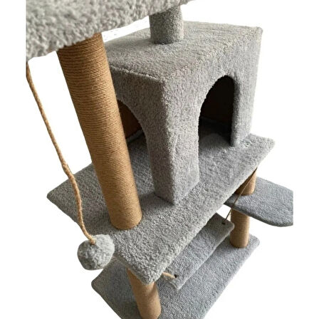 Reyo Pet Y01 Salıncaklı Yuvalı Lüx Kedi Tırmalama Oyun Evi Gri