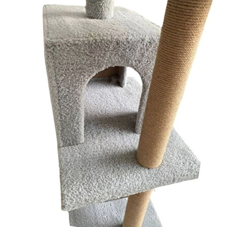 Reyo Pet Y01 Salıncaklı Yuvalı Lüx Kedi Tırmalama Oyun Evi Gri