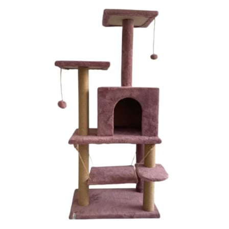 Reyo Pet Y01 Salıncaklı Yuvalı Lüx Kedi Tırmalama Oyun Evi Gül Kurusu