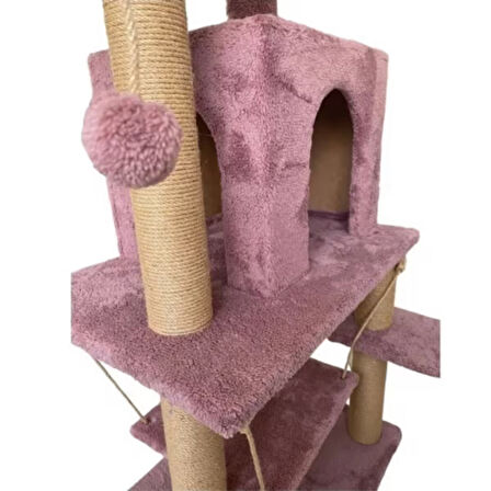 Reyo Pet Y01 Salıncaklı Yuvalı Lüx Kedi Tırmalama Oyun Evi Gül Kurusu