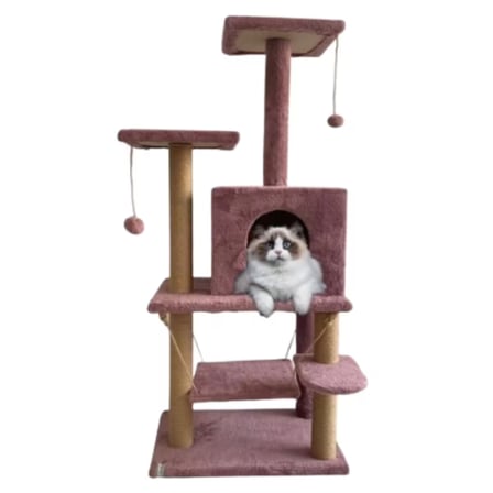 Reyo Pet Y01 Salıncaklı Yuvalı Lüx Kedi Tırmalama Oyun Evi Gül Kurusu