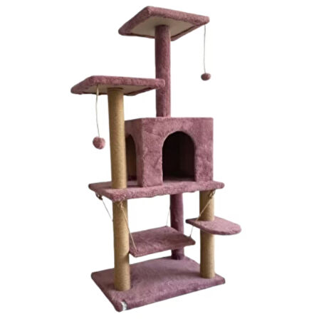 Reyo Pet Y01 Salıncaklı Yuvalı Lüx Kedi Tırmalama Oyun Evi Gül Kurusu