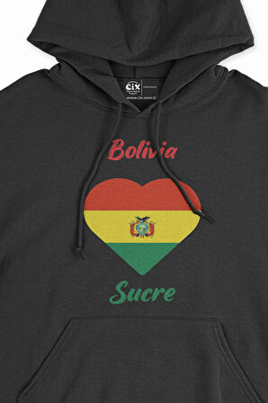 Sucre Bolivya Bayraklı Kalpli Siyah Sweatshirt Hoodie