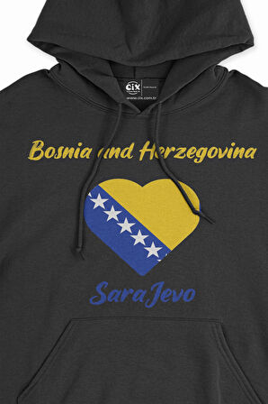 Saraybosna Bosna Hersek Bayraklı Kalpli Siyah Sweatshirt Hoodie