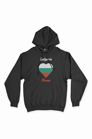 Pleven Bulgaristan Bayraklı Kalpli Siyah Sweatshirt Hoodie