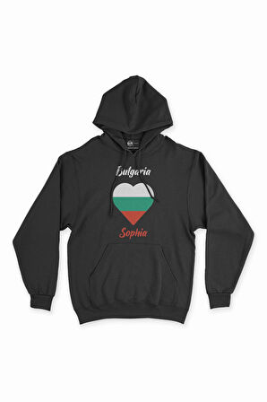Sofya Bulgaristan Bayraklı Kalpli Siyah Sweatshirt Hoodie