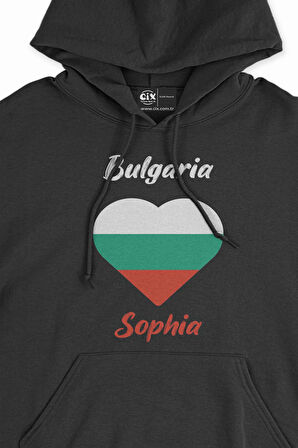 Sofya Bulgaristan Bayraklı Kalpli Siyah Sweatshirt Hoodie