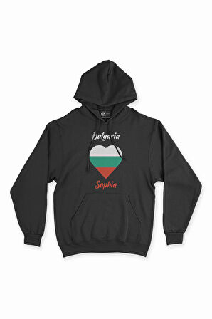 Sofya Bulgaristan Bayraklı Kalpli Siyah Sweatshirt Hoodie