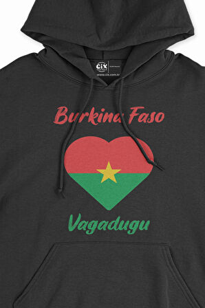 Vagadugu Burkina Faso Bayraklı Kalpli Siyah Sweatshirt Hoodie