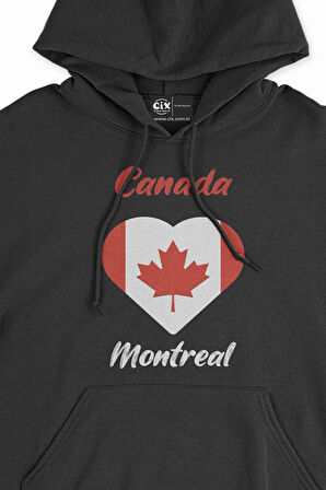 Montreal Canada Bayraklı Kalpli Siyah Sweatshirt Hoodie