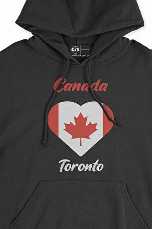 Toronto Canada Bayraklı Kalpli Siyah Sweatshirt Hoodie