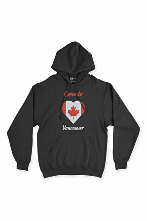 Vancouver Canada Bayraklı Kalpli Siyah Sweatshirt Hoodie