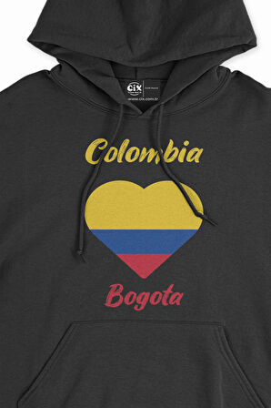 Bogota Kolombiya Bayraklı Kalpli Siyah Sweatshirt Hoodie