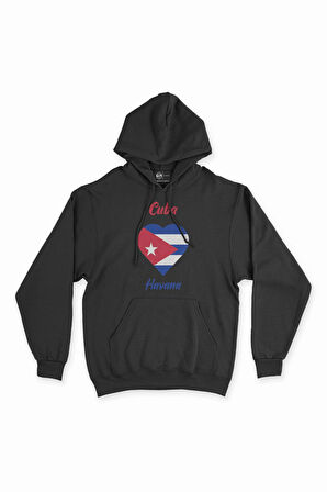 Havana Küba Bayraklı Kalpli Siyah Sweatshirt Hoodie
