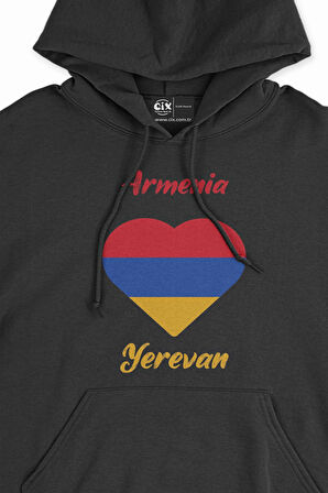 Erivan Ermenistan Bayraklı Kalpli Siyah Sweatshirt Hoodie