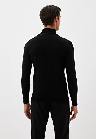 Erkek Tam Balıkçı Boğazlı Triko Siyah Slim Fit Pamuklu Sık Örme Kazak NCS JEANS 3003