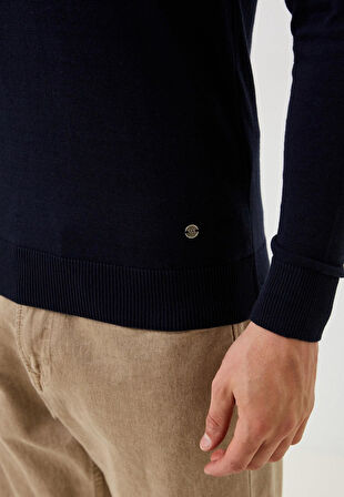 Erkek Tam Balıkçı Boğazlı Triko Lacivert Slim Fit Pamuklu Sık Örme Kazak NCS JEANS 3003