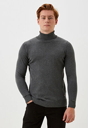 Erkek Tam Balıkçı Boğazlı Triko Koyu Grimelanj Slim Fit Pamuklu Sık Örme Kazak NCS JEANS 3003