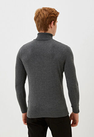 Erkek Tam Balıkçı Boğazlı Triko Koyu Grimelanj Slim Fit Pamuklu Sık Örme Kazak NCS JEANS 3003