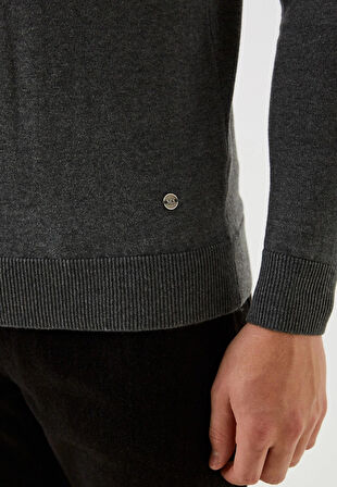 Erkek Tam Balıkçı Boğazlı Triko Koyu Grimelanj Slim Fit Pamuklu Sık Örme Kazak NCS JEANS 3003