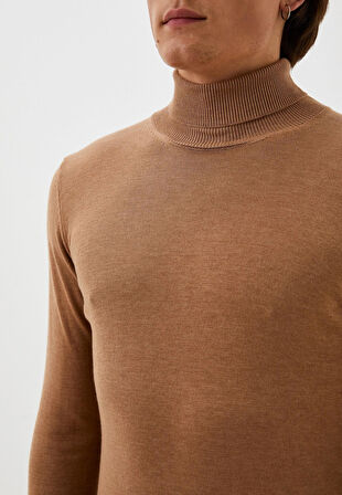 Erkek Tam Balıkçı Boğazlı Triko Camel Slim Fit Pamuklu Sık Örme Kazak NCS JEANS 3003