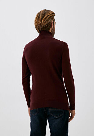 Erkek Tam Balıkçı Boğazlı Triko Bordo Slim Fit Pamuklu Sık Örme Kazak NCS JEANS 3003