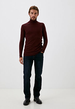 Erkek Tam Balıkçı Boğazlı Triko Bordo Slim Fit Pamuklu Sık Örme Kazak NCS JEANS 3003