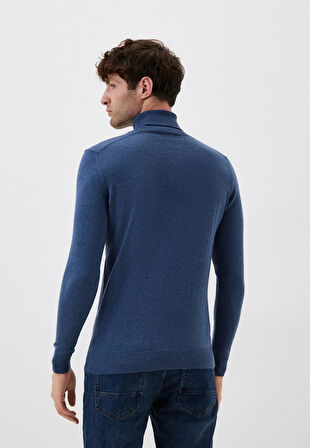 Erkek Tam Balıkçı Boğazlı Triko Mavimelanj Slim Fit Pamuklu Sık Örme Kazak NCS JEANS 3003