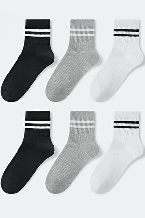 Unisex 6 Çift Çizgili Tenis Çorap