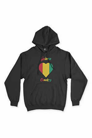 Conakry Gine Bayraklı Kalpli Siyah Sweatshirt Hoodie