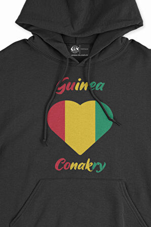 Conakry Gine Bayraklı Kalpli Siyah Sweatshirt Hoodie
