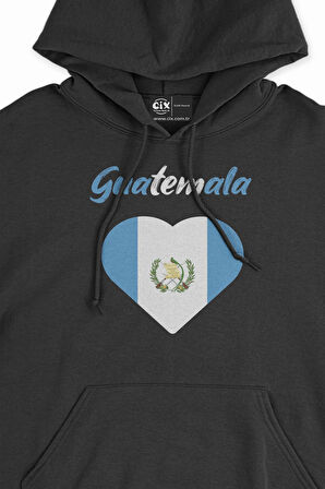 Guatemala Bayraklı Kalpli Siyah Sweatshirt Hoodie
