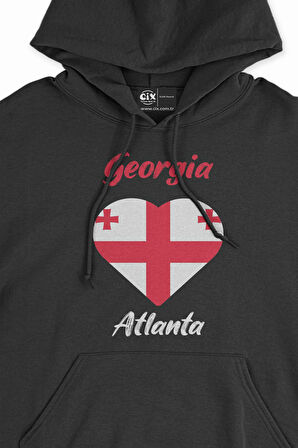 Atlanta Gürcistan Bayraklı Kalpli Siyah Sweatshirt Hoodie