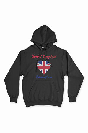 Birmingham İngiltere Bayraklı Kalpli Siyah Sweatshirt Hoodie