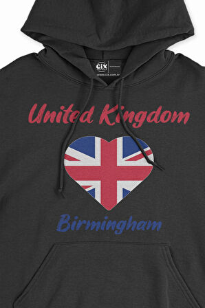 Birmingham İngiltere Bayraklı Kalpli Siyah Sweatshirt Hoodie