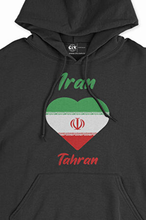 Tahran İran Bayraklı Kalpli Siyah Sweatshirt Hoodie