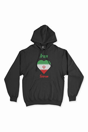 Tahran İran Bayraklı Kalpli Siyah Sweatshirt Hoodie