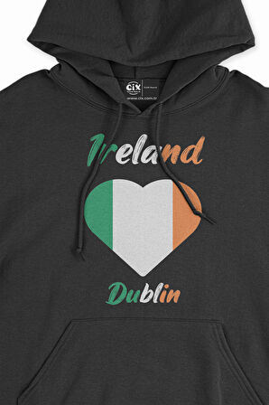 Dublin İrlanda Bayraklı Kalpli Siyah Sweatshirt Hoodie
