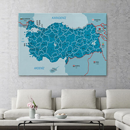 Harita Sepeti Türkiye Haritası Kanvas Tablo İl ve İlçeli Ayrıntılı Eğitici Komşulu Tablo 3003