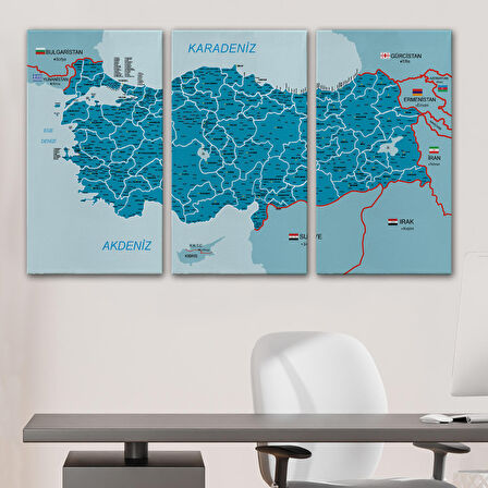 Harita Sepeti Türkiye Haritası Kanvas Tablo İl ve İlçeli Ayrıntılı Eğitici Komşulu Tablo 3003