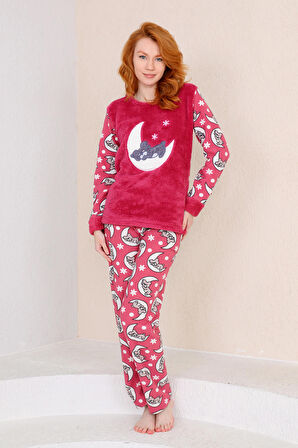 Nisanca Kışlık Kadın Welsoft Polar Pijama Takımı - Yeni Yıl Pijaması 
