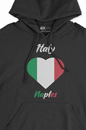 Napoli İtalya Bayraklı Kalpli Siyah Sweatshirt Hoodie