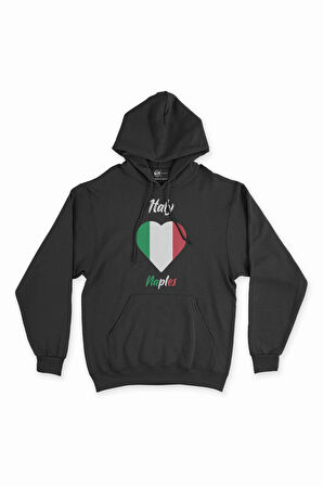Napoli İtalya Bayraklı Kalpli Siyah Sweatshirt Hoodie
