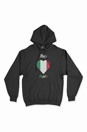 Napoli İtalya Bayraklı Kalpli Siyah Sweatshirt Hoodie