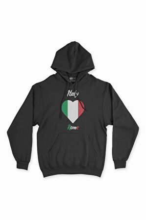 Roma İtalya Bayraklı Kalpli Siyah Sweatshirt Hoodie