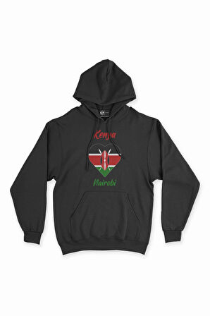 Nairobi Kenya Bayraklı Kalpli Siyah Sweatshirt Hoodie
