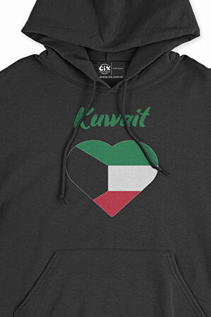 Kuveyt Bayraklı Kalpli Siyah Sweatshirt Hoodie